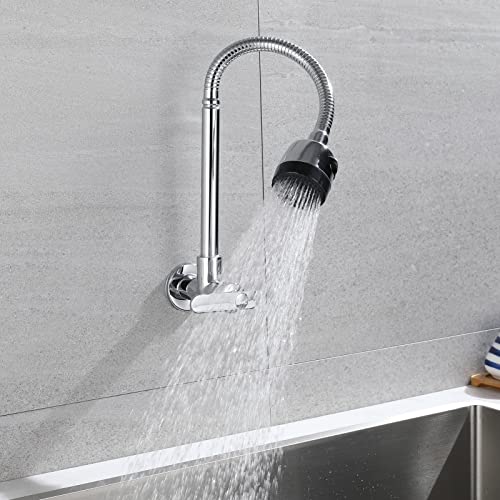 Wall Mount Faucet - Cold Water Faucet Only Gooseneck Kitchen Sink Faucet With Sprayer, Bathroom Mop Laundry Sink Faucet Wall Mounted Faucet Kitchen Tap #TOP2