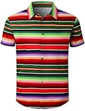 Fashonal Mexican Shirt Mens Cinco De Mayo Button Down Shirt Short Sleeve Fiesta Serape Poncho Costume, Mexican Poncho, Size XXL