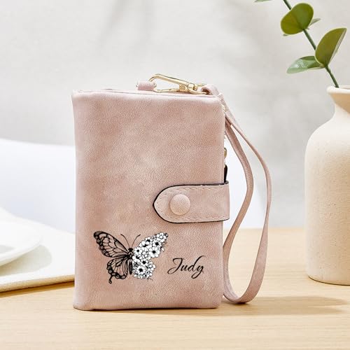 Initial Butterfly Wallet for Women Personalized Name Small Wriststrap Wallets Woman Custom Ladies Leather Mini Wallet Birthday Christmas Valentines Mothers Day Gift4
