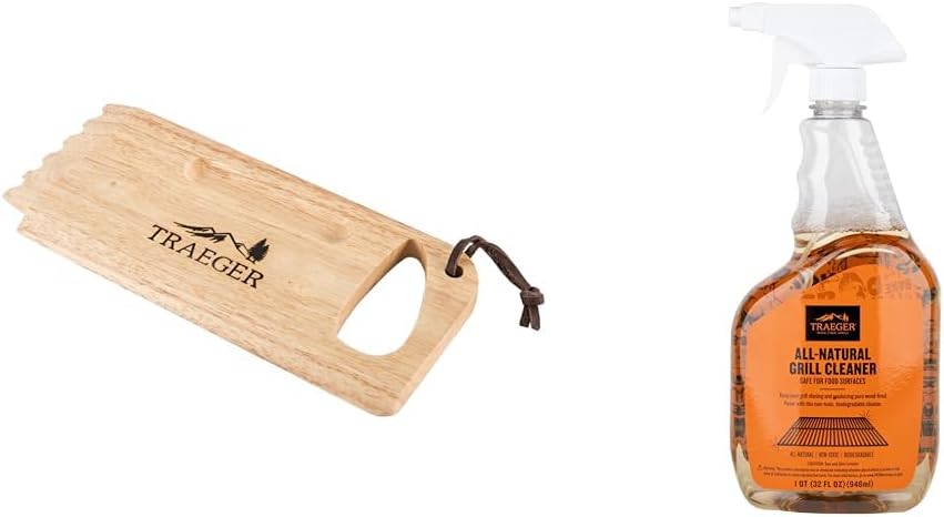 Traeger Grills BAC454 Wooden Scape Grill Scraper, Wood & AC679 All Natural Cleaner Grill Accessories 946 ml