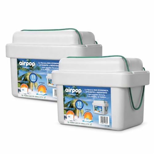 IPACK - Nevera Portátil de Corcho Blanco Mini - 11 L. Pack 2 Unidades. Caja Isotérmica de Poliestireno para Alimentos y Bebidas. Eficiente, Resistente y Ligera - con Asas