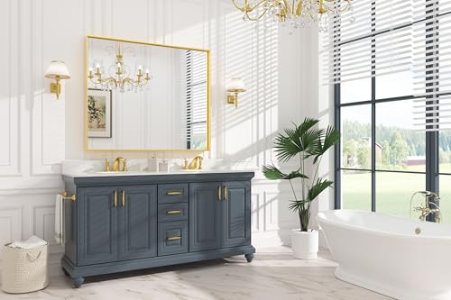 Image of Keonjinn 48x40 Inch Gold Bathroom Mirror for Over Sink, Modern Farmhouse