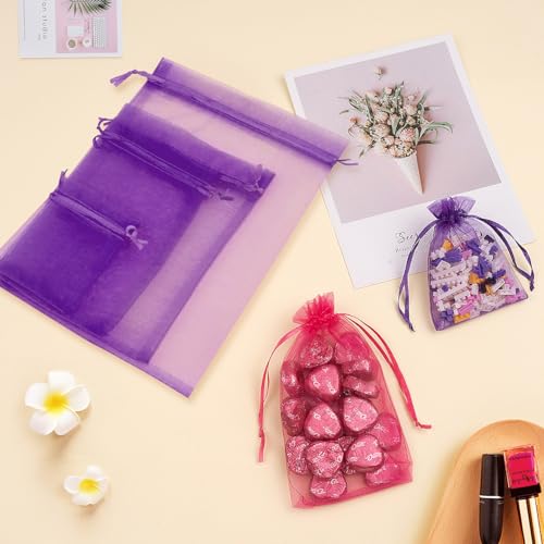 Image of Crweety 50PCS Organza Bags 8x12 Large Gift Bags Purple, Mesh Bag Drawstring Pouches for Goodie Sachet Jewelry Candy Party Favor, Sheer Gift Wrap Bag for Wedding Birthday Baby Bridal Shower Graduation