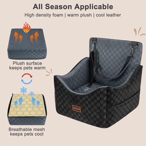 Image of JOEJOY Elevated Dog Car Seat for Small /Medium Dogs up to 35 lbs, Memory Foam Booster Seat with Detachable Washable Cover, Travel-Safe Car Bed with Safety Belts & Storage Pockets, Dark Grey