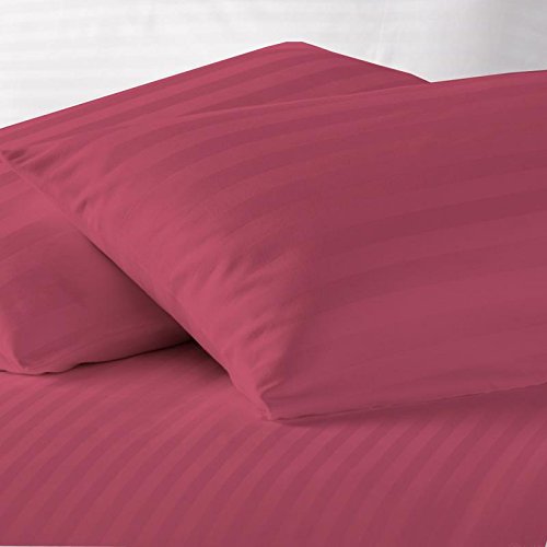Image of Cotton Luxurious Striped 2 Piece Sateen Pillow Cover Set, California King Size 20 Inch x 30 Inch-Maroon