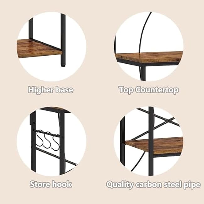 Multifunctional Microwave Stand with Power Outlets - 3-Tier Storage Shelf, Adjustable Height, Sturdy Steel Frame & Particle Board, for Kitchen/Living Room