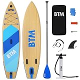 BTM スタンドアップパドルボード SUPボード インフレータブル オールラウンド SUPセット超軽量 安定性 滑り止め 初心者向け ヨガ 水上散歩 釣り 収納バッグ付き 持ち運び便利 耐荷重量160kg 幅79cm(ブルー+木目色)
