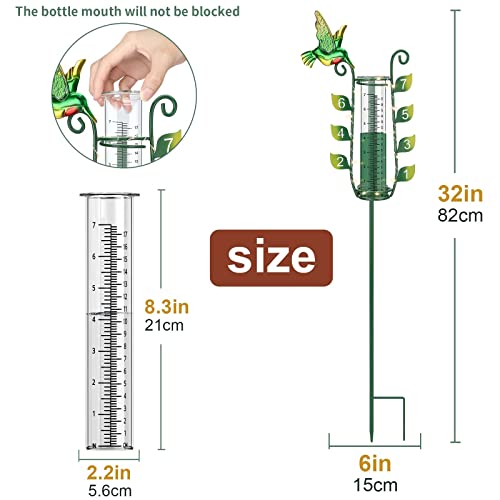 Sysuvana Rain Gauge Outdoor, 32" Hummingbird Rain Gauge With Large Numbers, Solar Rain Gauges With Led Light For Yard Garden Patio Lawn Decoration #TOP5