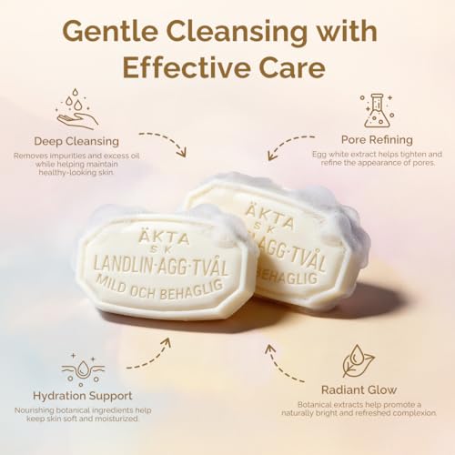 VICTORIA Swedish Egg White Face Soap Bar, 3-in-1 Gentle Daily Cleanser with Lanolin & Rose Water, for Oily & Combination Skin, 50g x 6 (box of 6)