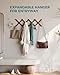 OROPY Wood Accordion Wall Hanger, Expandable Coat Rack Wall Mount with 14 Pegs, Expanding Hat Rack for Wall, X Shape, 27