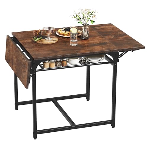YITAHOME Table à Manger Pliante, Table à Feuilles Extensible avec Porte-Bagages et 4 Jambes réglables, sièges 2-6 Personnes, 120 x 78 x 75cm, Marron Rustique et Noir