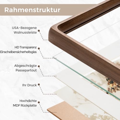 FLYJOE 10x15 cm Bilderrahmen, Massivholz Walnuss-Fotorahmen, Gehärtetes Glas, Handgefertigte Abgerundete Ecken… – Ansicht 6