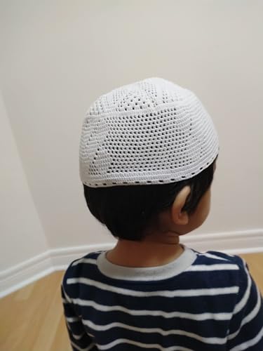 Generic Breathable 100% Handmade Cotton Kufi Cap for Kids, Elegant Design, Easy Care White, 2T2