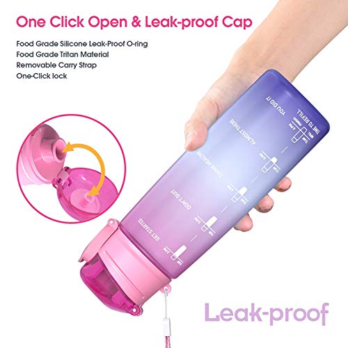 Y&3 32Oz Motivational Fitness Sports Water Bottle With Time Marker, Bpa Free Tritan Plastic, Leakproof Flip Top, For Gym, Outdoor, Office Work (Pink/Purple Gradient, 32Oz) #TOP2
