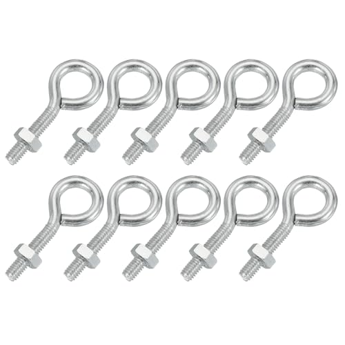 Image of PATIKIL M4x20mm Eye Bolts, 10 Pcs Carbon Steel Threaded Eyebolt Eye Hooks Screws with Nut for Hanging or Securing Cables Silver