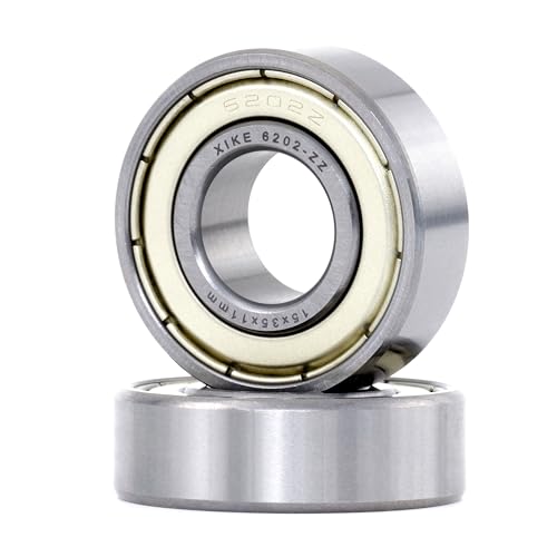 XiKe 2 unid. 6202ZZ Rodamiento de bolas 15x35x11mm Doble junta metálic｜Acero cromado｜Pre-lubricado, 6202-2Z Rodamientos rígidos de bolas con Doble junta metálica.