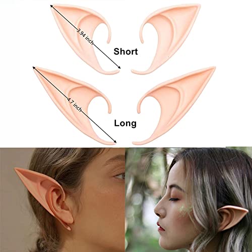 COLORCASA 4 Pair Fairy Pixie Elf Ears,Latex Fairy Pixie Elf Ears for Halloween Christmas Any Themed Party Cosplay ,Anime Party Masquerade Dress Up Costume Accessories