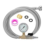 Watflow Air Compressor Water Blow Out Adapter with 100psi Pressure Gauge, with 1/4' Quick Connect Shut-Off Valve & 3/4' GHT Blow-Out Fitting Adapter, 304 SS Hose for Camper, Travel Trailer(60')