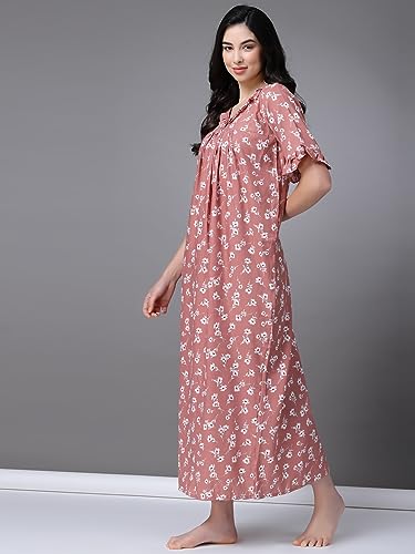 Image of OOMPH! Cotton Blend Nighty for Women's | Night Gown | Nighty | Nightdress | Maxi Dress | Sleepwear | Gown for Women | Nighties | Sleepwear