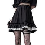 Goth Skirt Women Harajuku High Elastic Waist Lace Black Mini Skirts Punk Gothic Pleated Skirt Cute Girl(Black,XL)