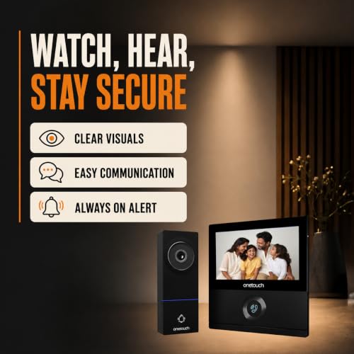 Image of ONETOUCH BIS Certified Full HD Video Door Phone with 2-Channel DVR, SD Card Slot, Smart Lock & Sensor Integration, Voice Changer, AHD Camera Support, Smart Home Security, Black