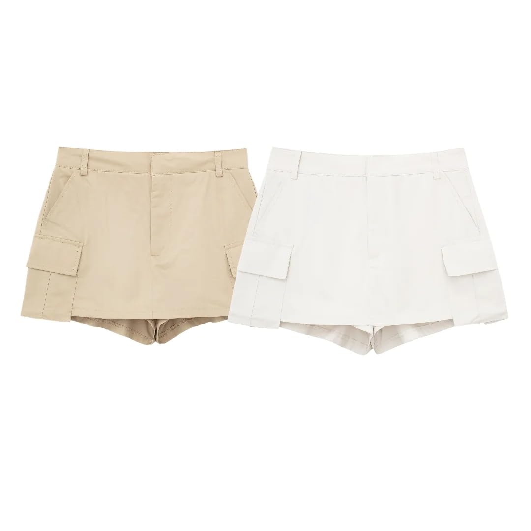 Pantalones cortos de cintura alta para mujer, caqui, M