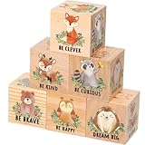 Vertintong 6 Pcs 1.6 Inch Inspirational Woodland Nursery Decor Animals Wall Decor Stuff Wooden Forest Animals Bear Raccoon Lion Fox Block Safari Creature Table Decoration