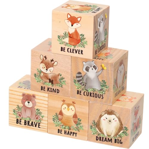 Image of Vertintong 6 Pcs 1.6 Inch Inspirational Woodland Nursery Decor Animals Wall Decor Stuff Wooden Forest Animals Bear Raccoon Lion Fox Block Safari Creature Table Decoration