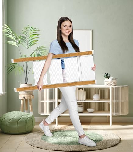 Lightweight Folding Step Ladder Household, Aluminum 4 Step Ladder Foldable for Home, Sturdy Step Stool for Adults 330 Lbs - White & Wood Grain — view 3