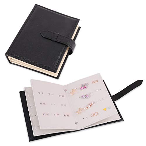 iSuperb® Earring Organizer Book Design Travel Jewelry Storage Case Tray Holder for Girls Christmas Gift 7.3x5.5x1.8inch (Black)