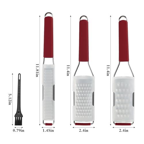 Image of Cambom Cheese Grater Citrus Zester Lemon Zester, Pack of 3, Red | 304 Stainless Steel, Sharp Tool for Parmesan Cheese, Ginger, Garlic, Nutmeg, Chocolate, Vegetables, Fruits, Dishwasher Safe