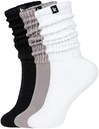 Kamo Fitness Cozy 3-Pair Pack - Scrunch Long Crew Socks for Women...