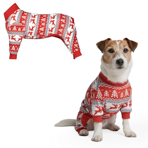 Image of Spark Paws Dog Christmas Pajama, Dog Recovery Suit Male, Onesie, Ultra-Soft and 4-Way Stretch, for Small Medium and Large Breeds - Winter Wonderland - L