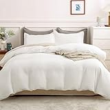 MADELUO 100% Cotton Duvet Cover, Waffle Weave Warm White Duvet Cover Set, Soft Breathable Luxury Comforter Cover Bedding Set with 4 Corner Ties & Zipper Closure