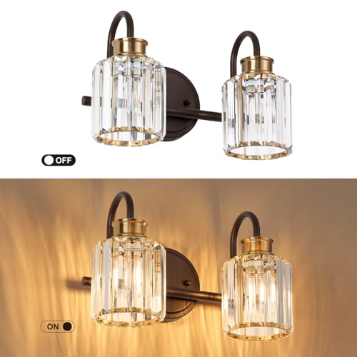 Image of ORB Bathroom Light Fixtures with K9 Crystal Lampshade Bathroom Lighting Over Mirror Vanity Lights for Living Room,Bedroom,Restroom,Hallway 2 Lights