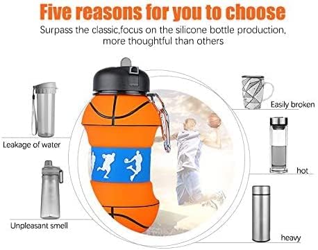 Kids Water Bottle, 19oz Water Bottle, Toddler Water Bottle with Carabiner, Clip-On Basketball Shape Silicone Sports Water Jug, for School, Travel, Birthday Gifts for Boys and Girls