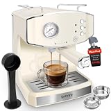 Plum chef Retro Espresso Machine with Milk Frother, ESE Pod Compatible Coffee Make with Pressure Gauge, Single &Double Shot Support, 54 oz Food-Grade PP Removable Water Tank (Beige)