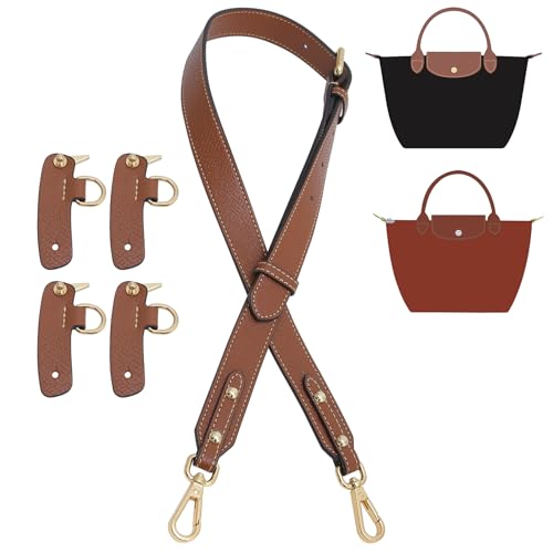 Image of Upgraded 4 Buckles Purse Strap Replacement Compatible with Longchamp S /M Bag, Anti-Slip Leather Bag Straps Conversion Kit, Handbags Crossbody Shoulder Strap 34-48'' Adjustable for Women(Brown)
