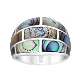 AeraVida Modern Brick Blocks Abalone Shell .925 Sterling Silver Ring (8)