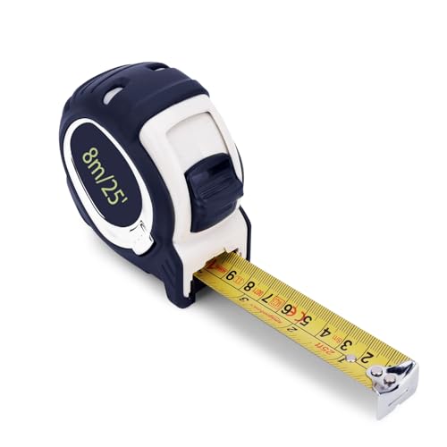 25FT Heavy Duty Tape Measure, Inch/Metric Scale, 3-Lock Design, MID Accuracy, Chrome