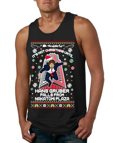 It's Not Christmas Until Hans Gruber Falls from Nakatomi Plaza Color Design Skyscraper Ugly Christmas Mens Tank Top
