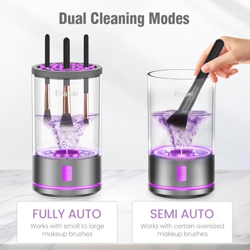 EITABEL Makeup Brush Cleaner machine, 2 in 1 Makeup Brush Cleanser & Washer, 7000 RPM High-Speed Deep Cleaning, Portable Automatic Cosmetic Brush Cleaner for Foundation Brush Sponge, Purple - Thumbnail 6