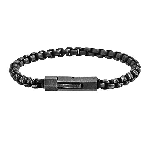 Geoffrey Beene Men's Stainless Steel Pattern Box Chain Bracelet (Antique Black)