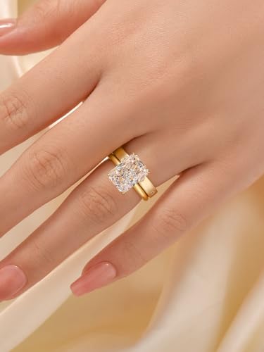 4.5CT Radiant Cut Engagement Ring Set for Women, 925 Sterling Silver 2-Piece 5A Cubic Zirconia Bridal Wedding Ring Set4