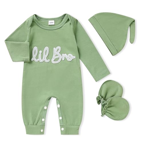 Image of GRNSHTS Newborn Baby Boy Romper Coming Home Outfits Letter Print Bodysuit Jumpsuit+Hat+Gloves 3PCS Clothes Set