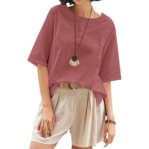 linen tops for women loose fit vintage vacation t shirts half sleeve crew neck tshirt casual boho travel beach clothes
