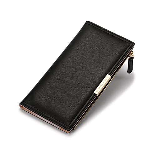 Mokoze Black Wallet Women, Leather Wallet with Zipper Magnetic Closure Double Fold Wallet for Gift Giving, Daily Life, Travel and Business Occasions2