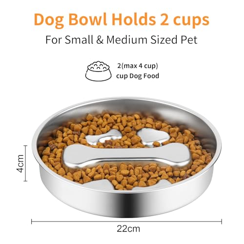 Evadollina Anti Schling Napf Hund, 22cm Edelstahl Antischlingnapf Hunde, Fressnapf Hund, Hundenapf Grosse, Futternapf Katze, Hundenapf, Slow Feeder, Für Hunde Und Katzen