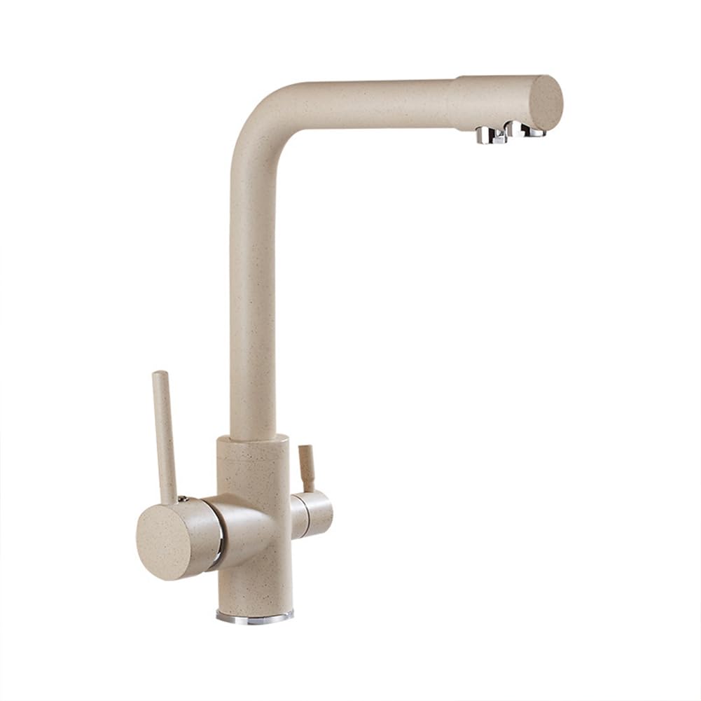 BHFPFZA High Arc 3-Way Water Filter Kitchen Faucet Brass Dual Lever Mixer Tap 360° Swivel Bei Commercial Sink Tap for Drinking Water 1 Hole Installat