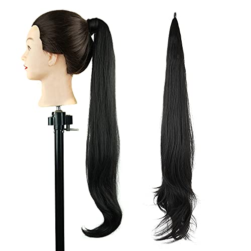 IMISSU Extensiones de cola de caballo de cabello flexible Postizos Peluca de cola de caballo para mujeres (Negro) Cover